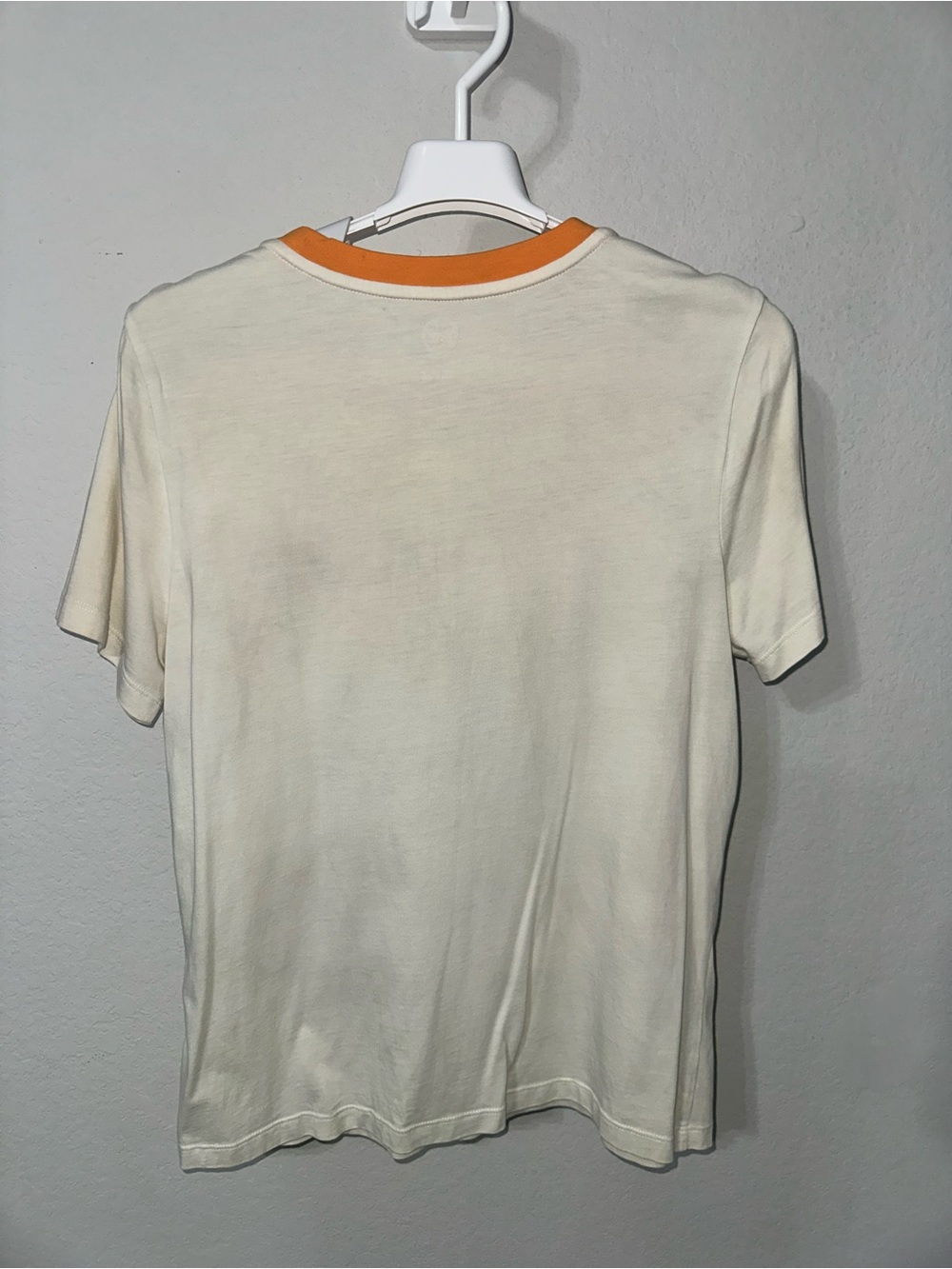 Tory Burch Cream Graphic Tee with Orange Trim and Multicolor Appliqué Large - Picture 5 of 7